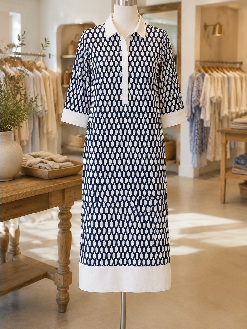 Frances Valentine Navy and White loop Printed Tracey Midi Dress VGC